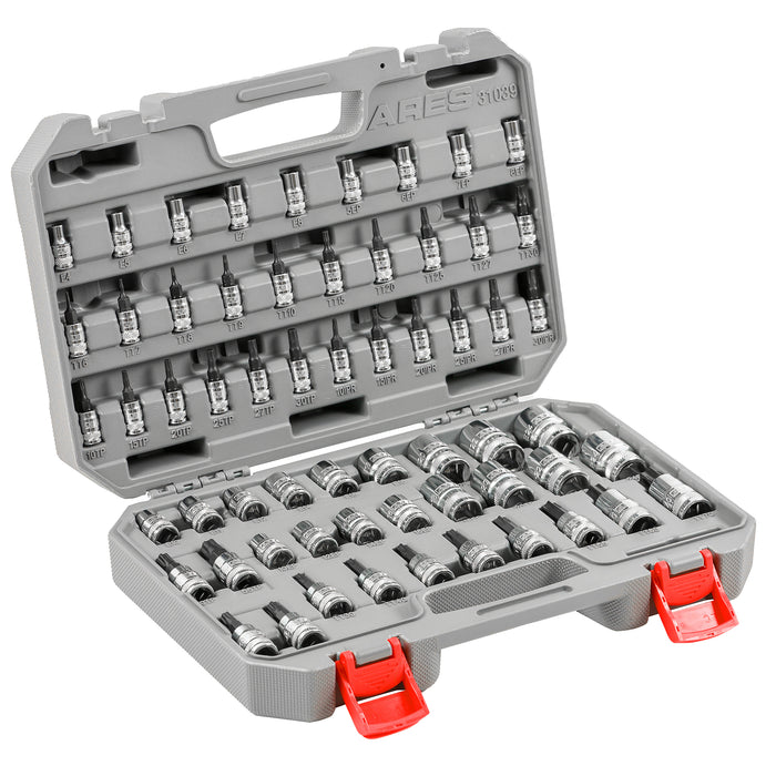 ARES 31039 - 60-Piece Master Specialty Torx and External Torx Socket Set