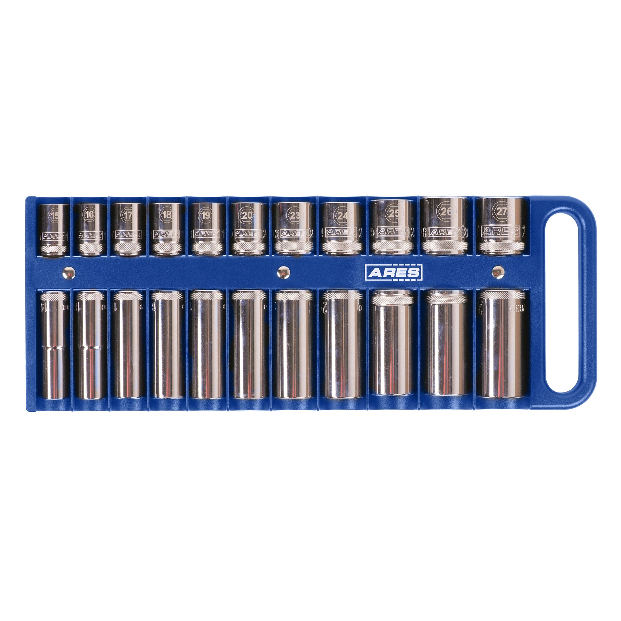 Taj Tools 1 By 2 Drive Metric Magnetic Socket Holder Tool Organizer Tray -  Blue, Holds 18 Sockets And 1 Socket Adaptor