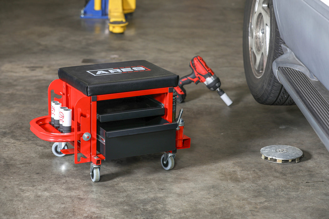 ARES 62042 - Red Heavy Duty Rolling Shop Stool