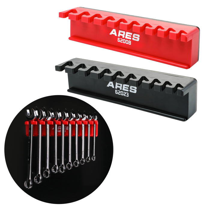 ARES 62059 - 2-Pack 10-Slot Red and Black Magnetic Wrench Organizer Set