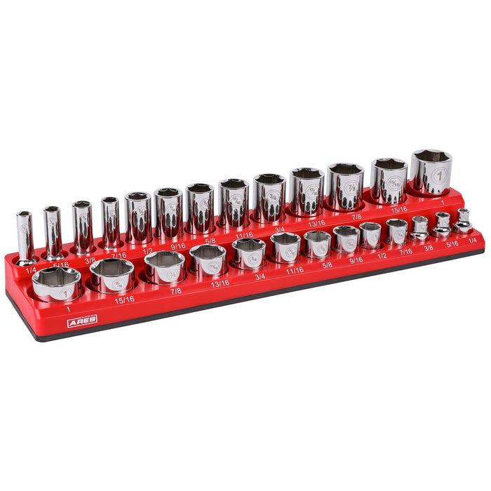 ARES 70234 - 26-Piece 3/8" Red SAE Magnetic Socket Holder