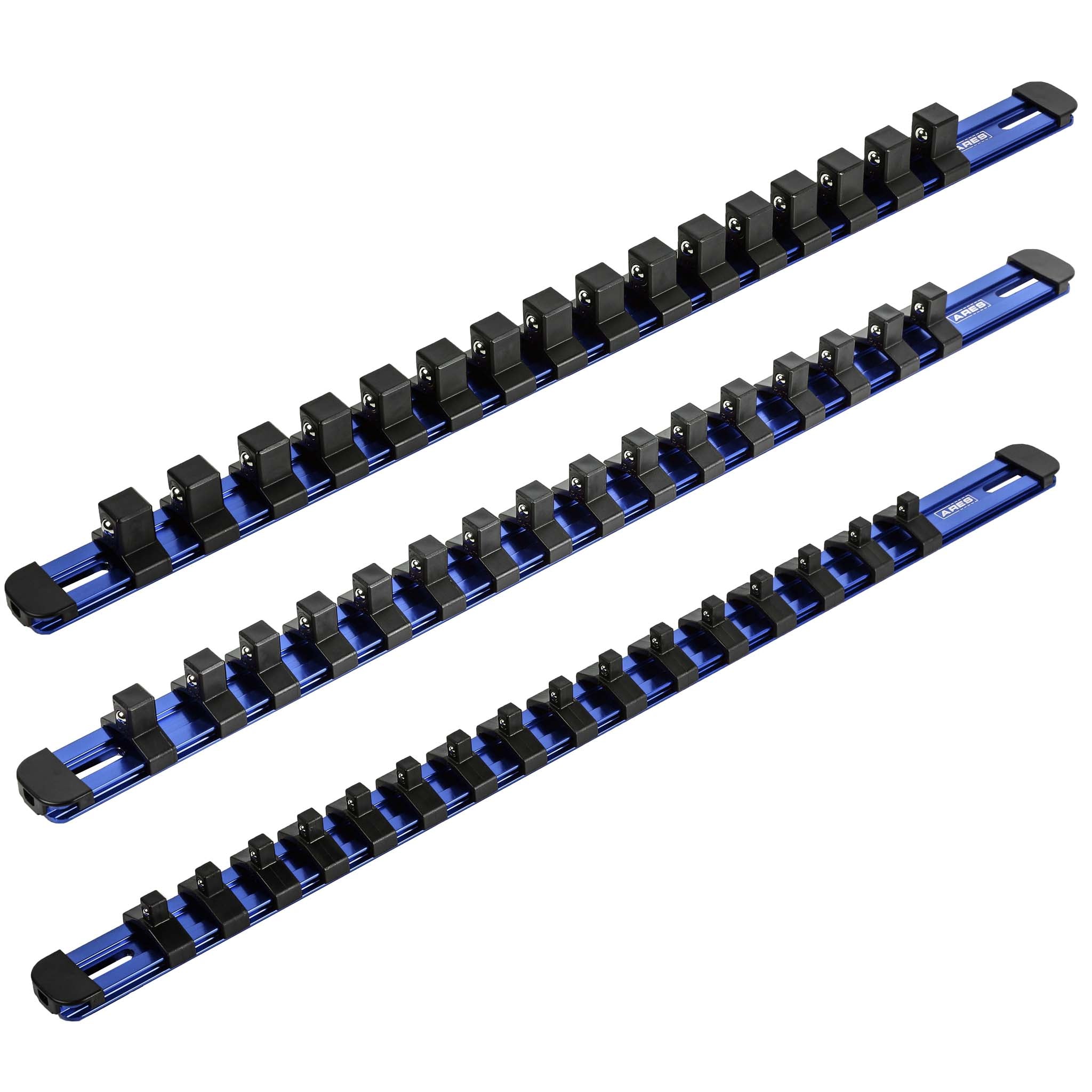 SOCKET VAULT™ 3-Piece 17-Inch Blue Socket Rail Set with Organizer Tray –  ARES Tool, MJD Industries, LLC